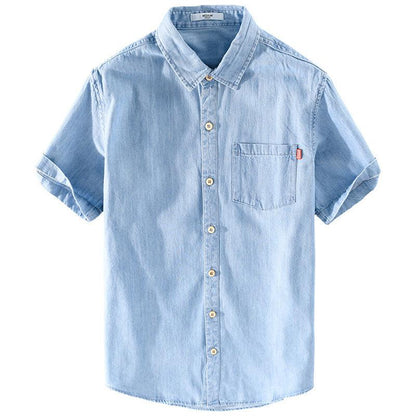 Summer Cotton Short Sleeve Denim Shirt For Men Classic All-matching - KiwiBrands