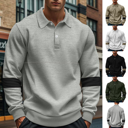 Fashion Long-sleeved Lapel Polo Shirt With Button Men's Loose Casual Sports Top Fall Spring Clothing - KiwiBrands