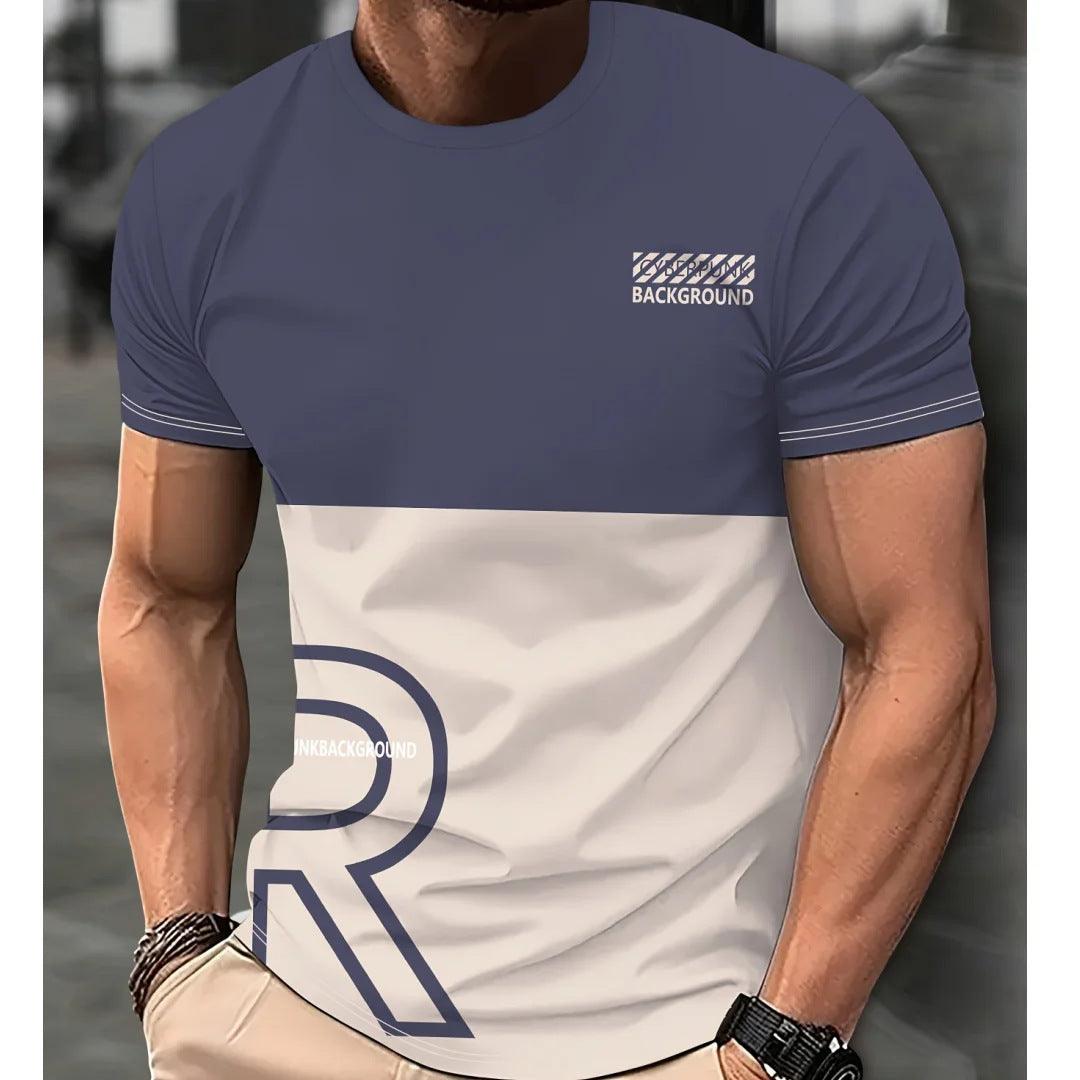 Casual Men's T-shirt Gradient Color 3D Short Sleeve Top - KiwiBrands