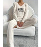 Casual Straight Pants Loose Temperament V-neck Sunken Stripe Printing Knitting Suit - KiwiBrands