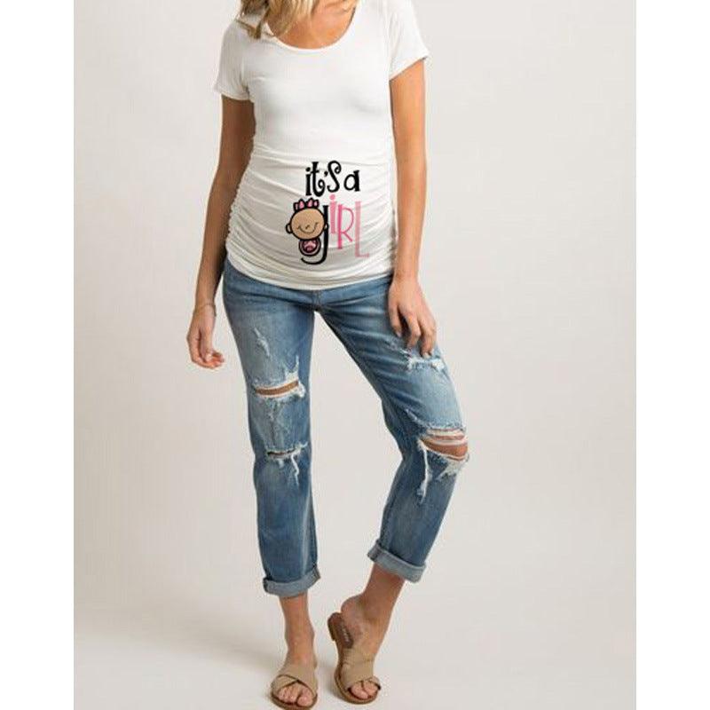 Women T-Shirts Slim Maternity Funny Letter Tops O-Neck Pregnancy Women - KiwiBrands