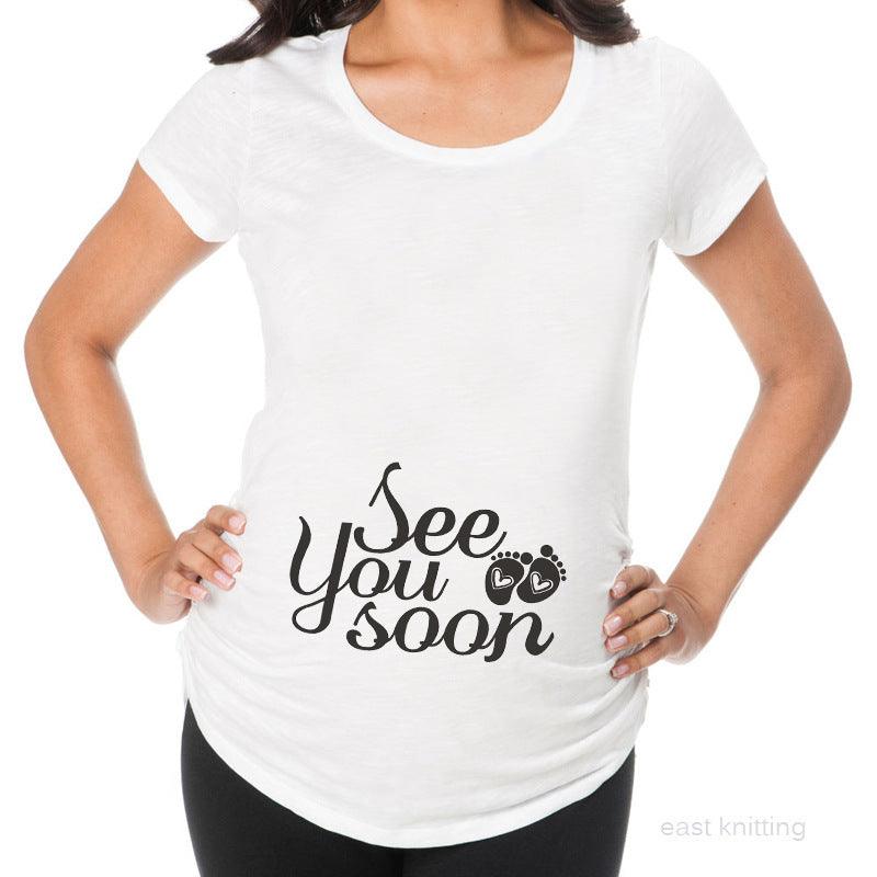 Women T-Shirts Slim Maternity Funny Letter Tops O-Neck Pregnancy Women - KiwiBrands